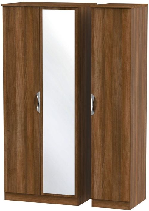 Camden Walnut Effect 3 Door Triple Wardrobe - 1 Mirror