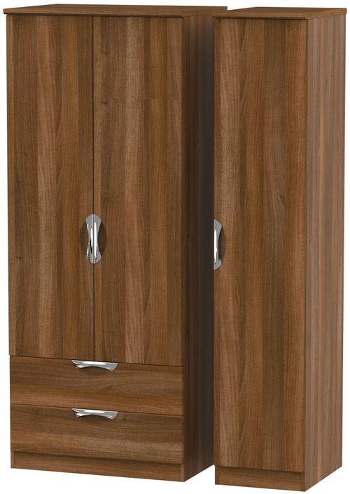 Camden Walnut Effect 3 Door Triple Wardrobe - LHF 2 Drawers