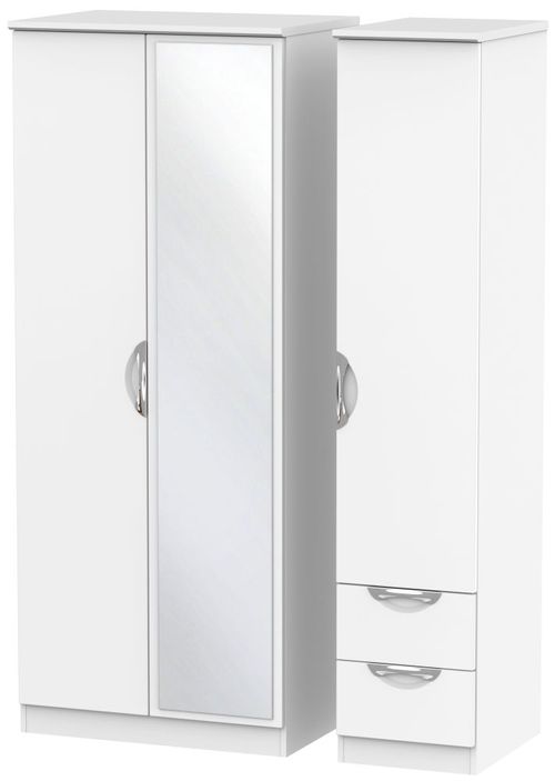 Camden White 3 Door Combi Wardrobe - 1 Mirror and RHF 2 Drawers