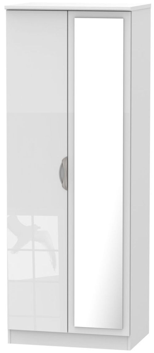 Camden White Gloss 2 Door Tall Wardrobe - 1 Mirror