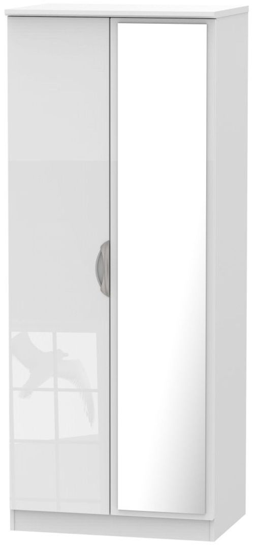 Camden White Gloss 2 Door Wardrobe - 1 Mirror