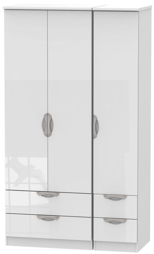 Camden White Gloss 3 Door Tall Triple Wardrobe - 4 Drawers