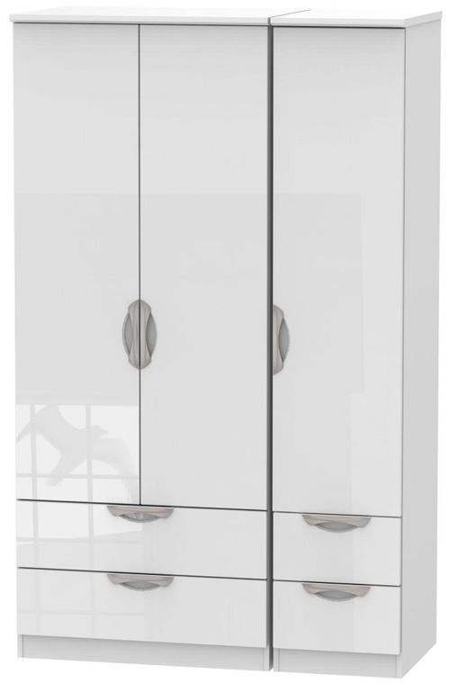 Camden White Gloss 3 Door Triple Wardrobe - 4 Drawers