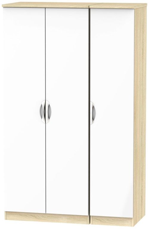 Camden White Gloss and Oak Effect 3 Door Triple Wardrobe
