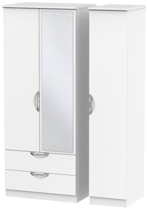 Camden White Matt 3 Door Combi Wardrobe - 1 Mirror and LHF 2 Drawers