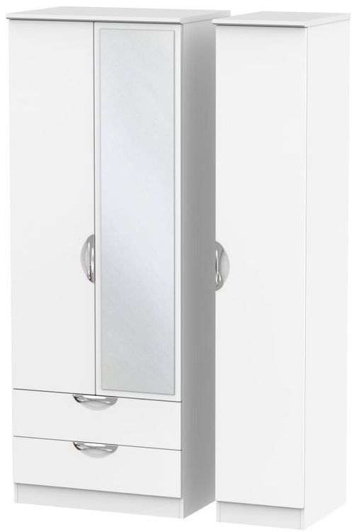Camden White Matt 3 Door Tall Combi Wardrobe - 1 Mirror and LHF 2 Drawers