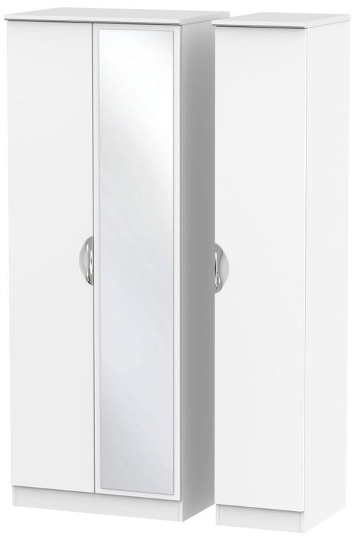 Camden White Matt 3 Door Tall Triple Wardrobe - 1 Mirror
