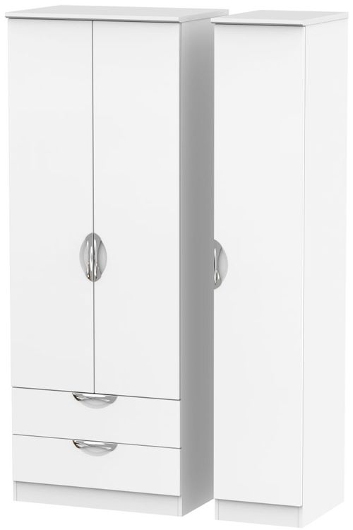 Camden White Matt 3 Door Tall Triple Wardrobe - LHF 2 Drawers
