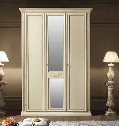 Siena Wardrobe - 3 Door - with Mirror - Ivory
