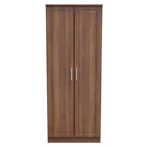 Clearance - Gina Walnut Effect 2 Door Plain Tall Wardrobe - FSS16432