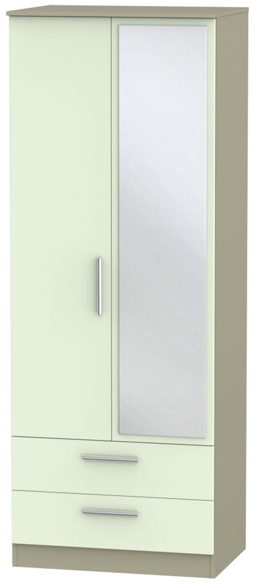 Contrast Cream and Mushroom 2 Door Tall Combi Wardrobe - 1 Mirror