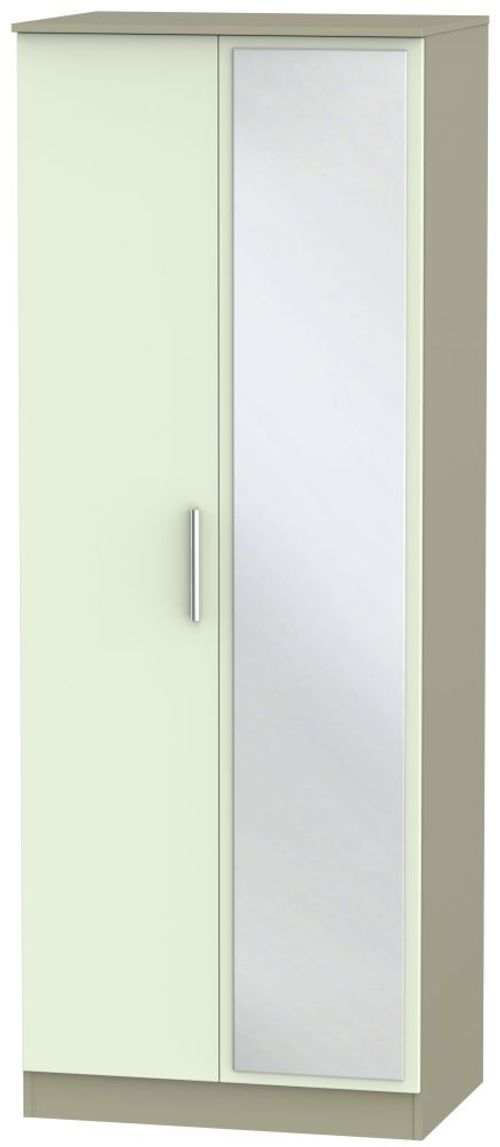 Contrast Cream and Mushroom 2 Door Tall Wardrobe - 1 Mirror