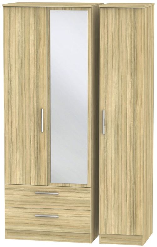 Contrast Modern Oak 3 Door Tall Combi Wardrobe - 1 Mirror and LHF 2 Drawers