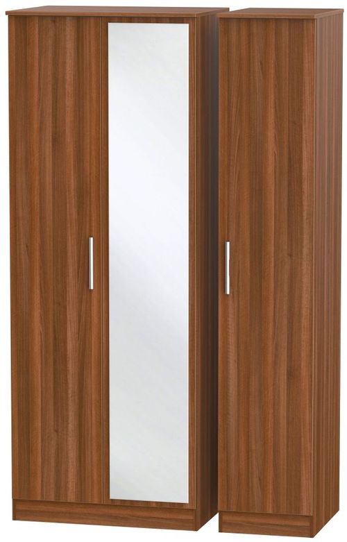 Contrast Noche Walnut 3 Door Triple Wardrobe - 1 Mirror