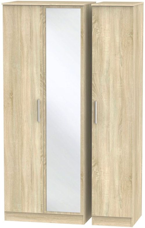 Contrast Oak Effect 3 Door Triple Wardrobe - 1 Mirror