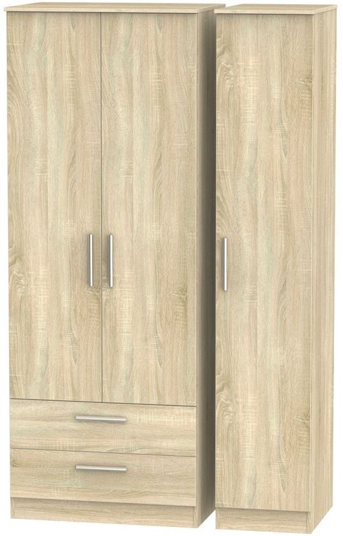 Contrast Oak Effect 3 Door Triple Wardrobe - LHF 2 Drawers