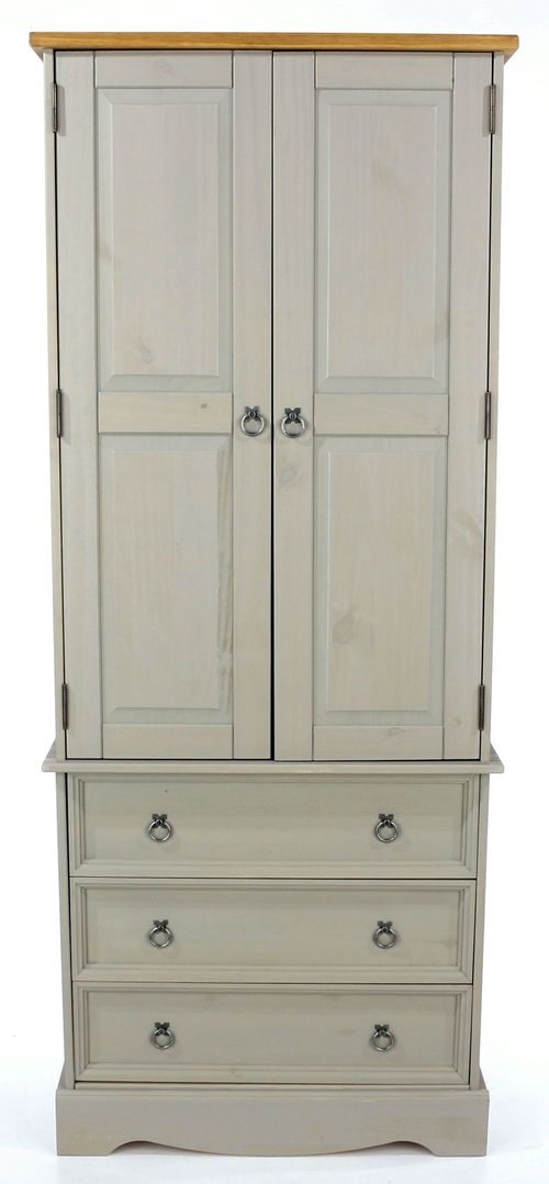 Corona Grey Mexican Pine 2 Door Wardrobe with Drawers