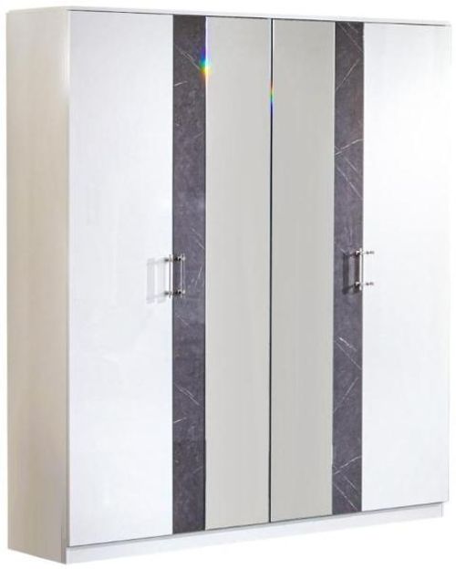 Cristal Grey Marble Italian 4 Door Wardrobe with Mirrors