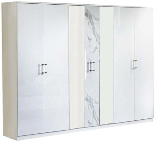 Cristal White Marble Italian 6 Door Wardrobe with Mirrors