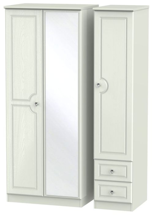 Crystal Cashmere 3 Door Combi Wardrobe - 1 Mirror and RHF 2 Drawers