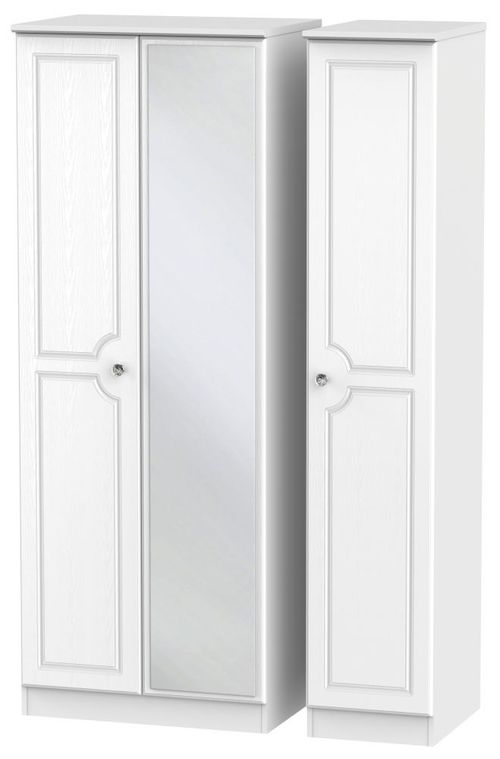 Crystal White 3 Door Tall Triple Wardrobe - 1 Mirror