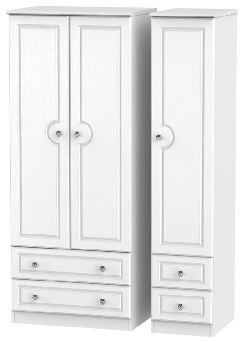 Crystal White 3 Door Triple Wardrobe - 4 Drawers