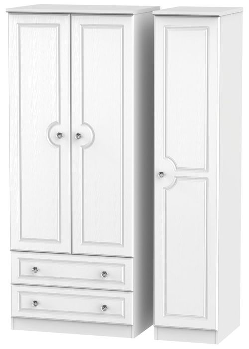 Crystal White 3 Door Triple Wardrobe - LHF 2 Drawers