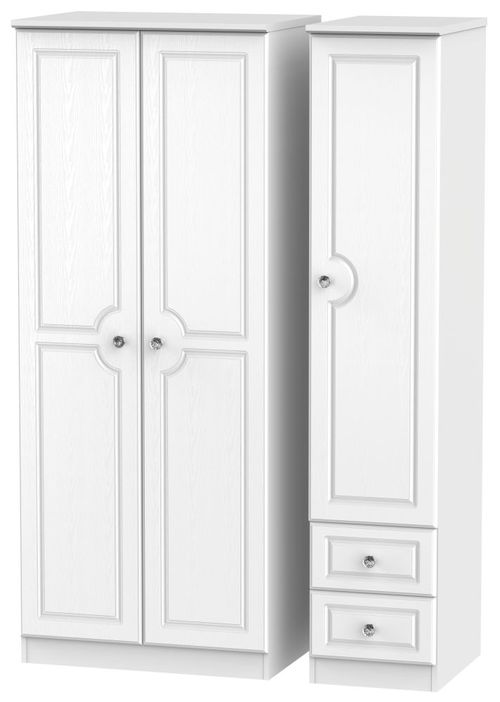 Crystal White 3 Door Triple Wardrobe - RHF 2 Drawers