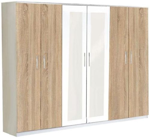 Dalia Light Oak Italian 6 Door Wardrobe with Mirrors