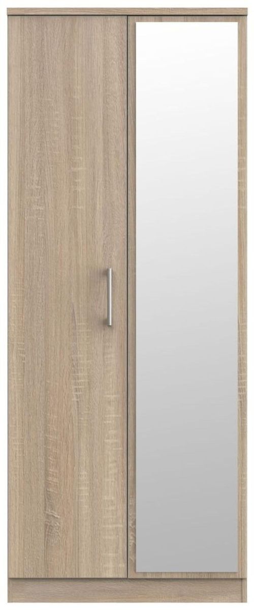 Devon Oak Effect 2 Door Tall Wardrobe - 1 Mirror
