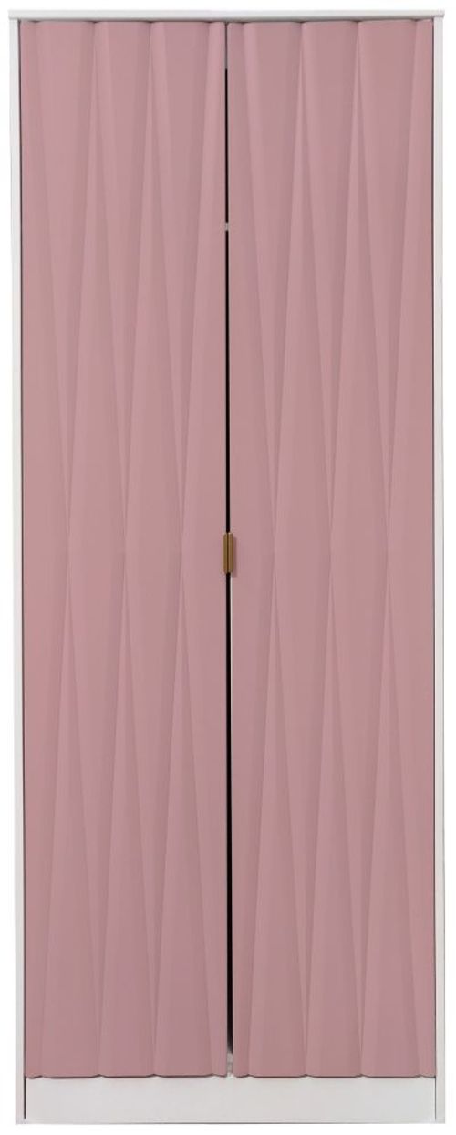 Diamond Pink and White 2 Door Plain Tall Wardrobe