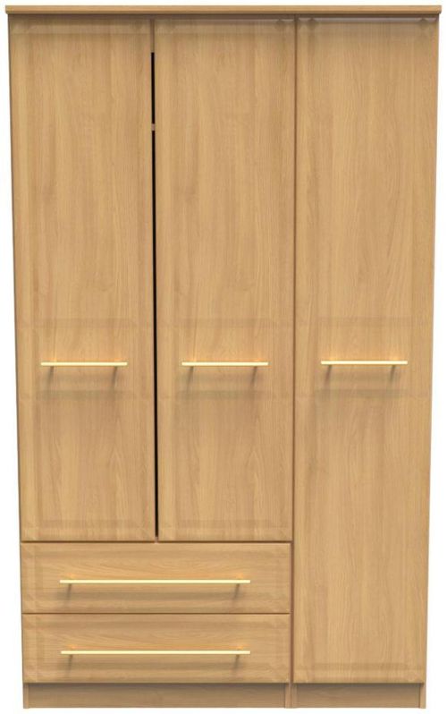 Faye Oak Effect 3 Door Triple Wardrobe - LHF 2 Drawers