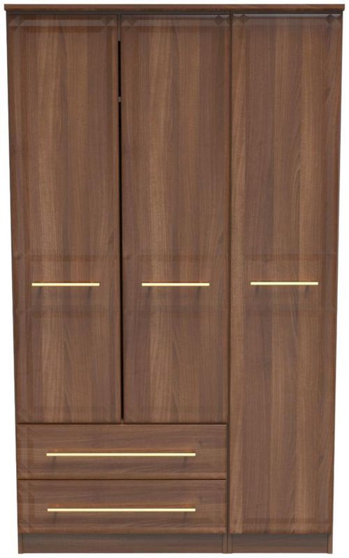 Faye Walnut Effect 3 Door Triple Wardrobe - LHF 2 Drawers