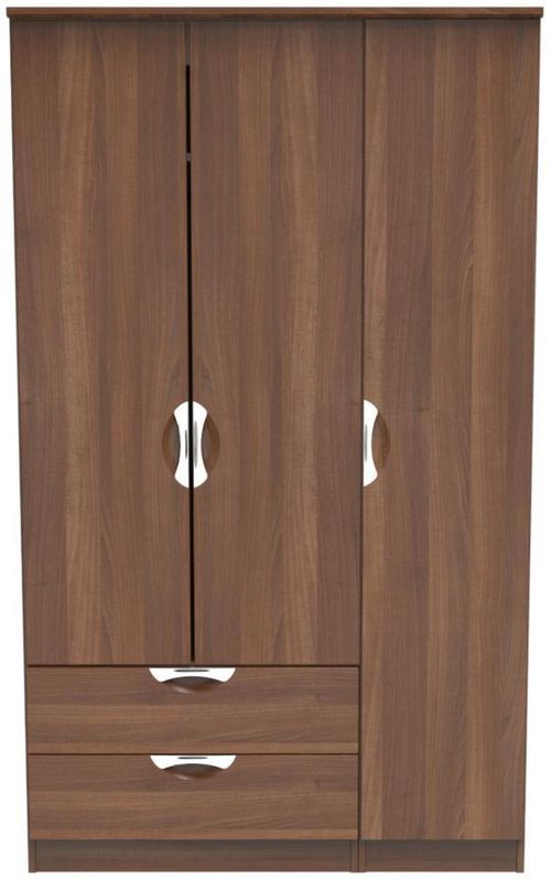 Flora Walnut Effect 3 Door Triple Wardrobe - LHF 2 Drawers