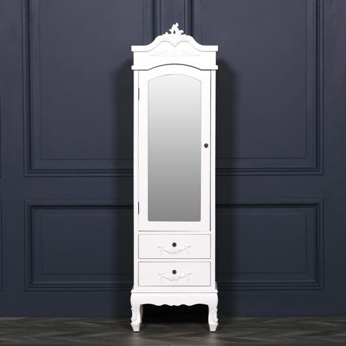 French Style Armoire Combi Wardrobe - White Carved - 1 Door
