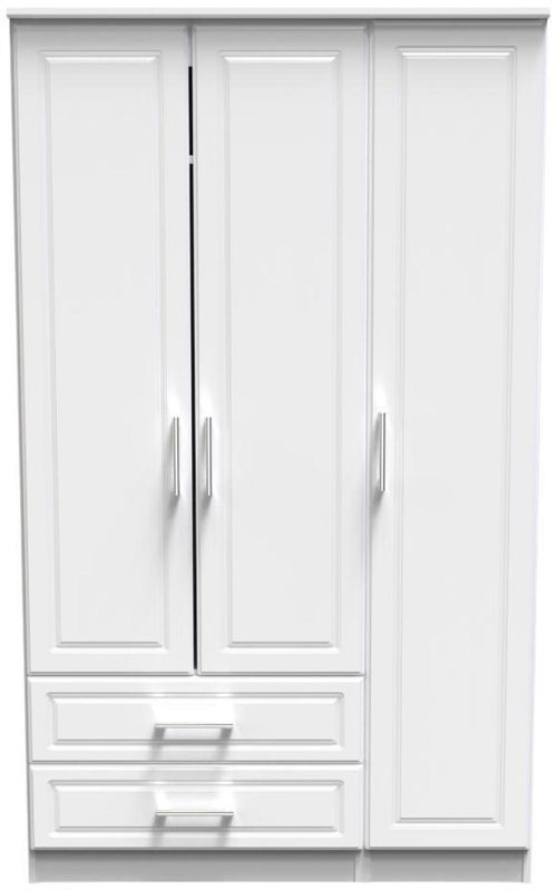 Gina White 3 Door Triple Wardrobe - LHF 2 Drawers
