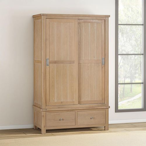 Hayley Sliding Wardrobe - 2 Door - 2 Drawer - Oak