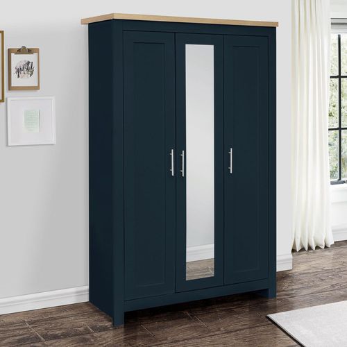 Highgate Mirror Wardrobe - 3 Door - Navy Blue Painted