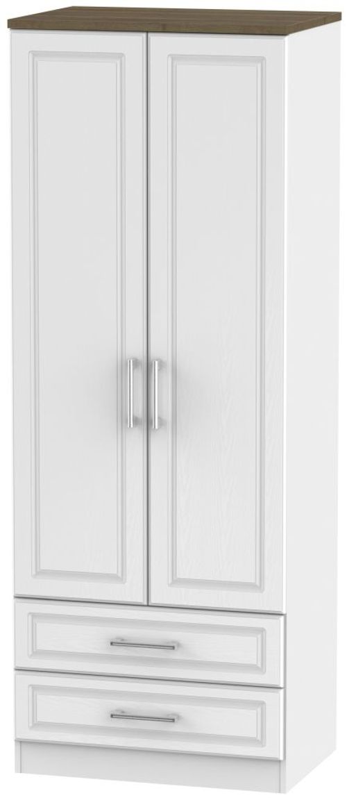 Kent White and Oak 2 Door 2 Drawer Tall Wardrobe