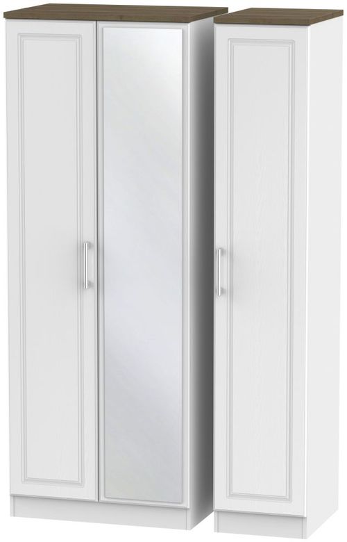 Kent White and Oak 3 Door Tall Triple Wardrobe - 1 Mirror