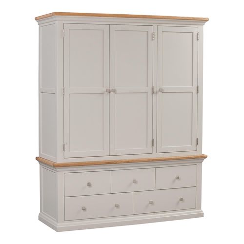 Cotswold Wardrobe - 3 Door - 5 Drawer - Oak and Painted