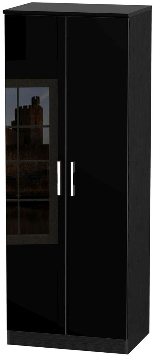 Knightsbridge Black Gloss 2 Door Plain Tall Wardrobe