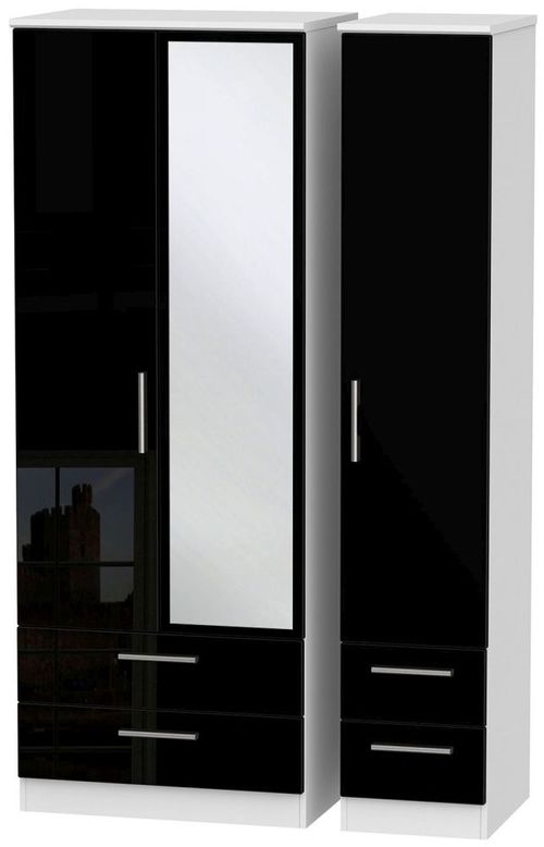 Knightsbridge Black Gloss and White 3 Door Tall Combi Wardrobe - 1 Mirror