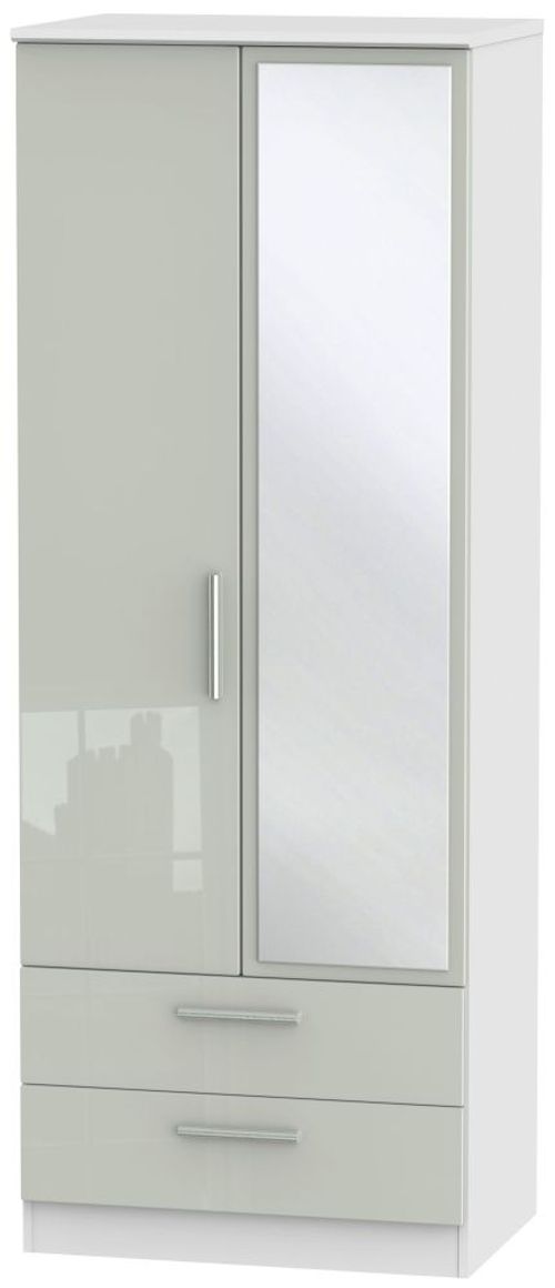 Knightsbridge Cashmere Gloss and White 2 Door Combi Wardrobe - 1 Mirror