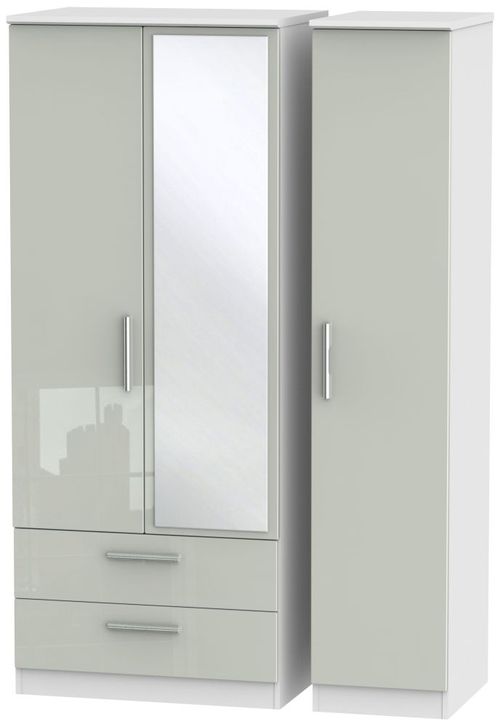 Knightsbridge Cashmere Gloss and White 3 Door Combi Wardrobe - 1 Mirror and LHF 2 Drawers