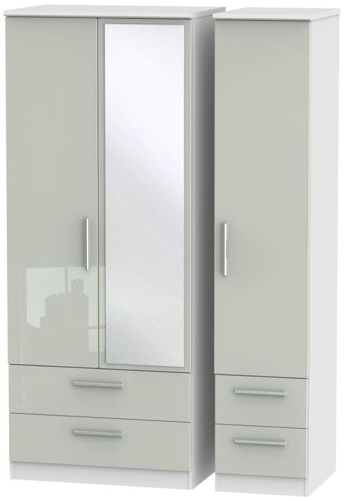 Knightsbridge Cashmere Gloss and White 3 Door Combi Wardrobe - 1 Mirror