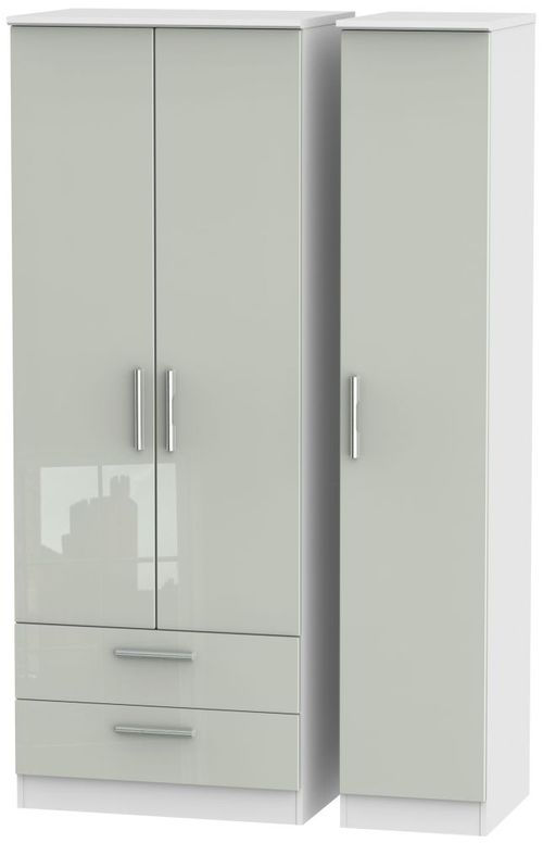 Knightsbridge Cashmere Gloss and White 3 Door Tall Triple Wardrobe - LHF 2 Drawers
