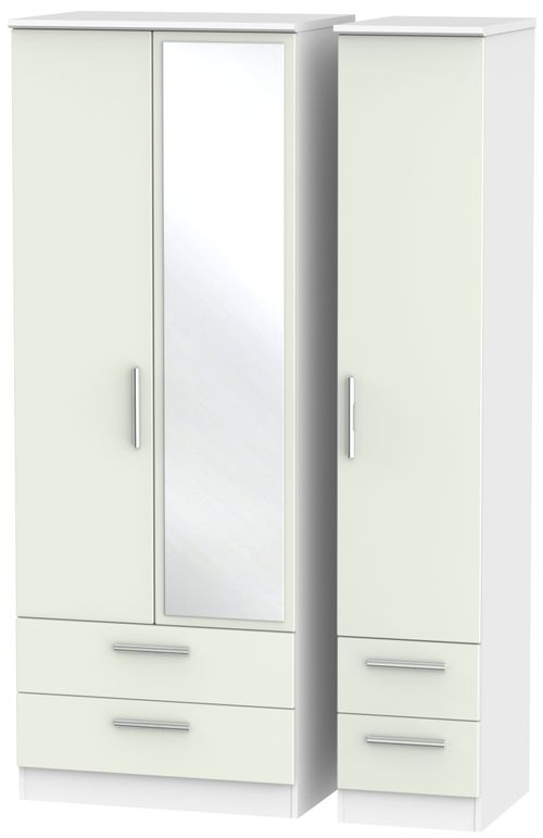 Knightsbridge Cashmere Matt and White 3 Door Tall Combi Wardrobe - 1 Mirror