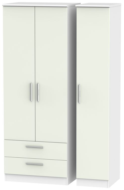 Knightsbridge Cashmere Matt and White 3 Door Tall Triple Wardrobe - LHF 2 Drawers