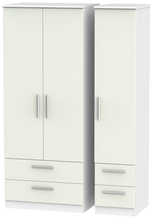 Knightsbridge Cashmere Matt and White 3 Door Triple Wardrobe - 4 Drawers